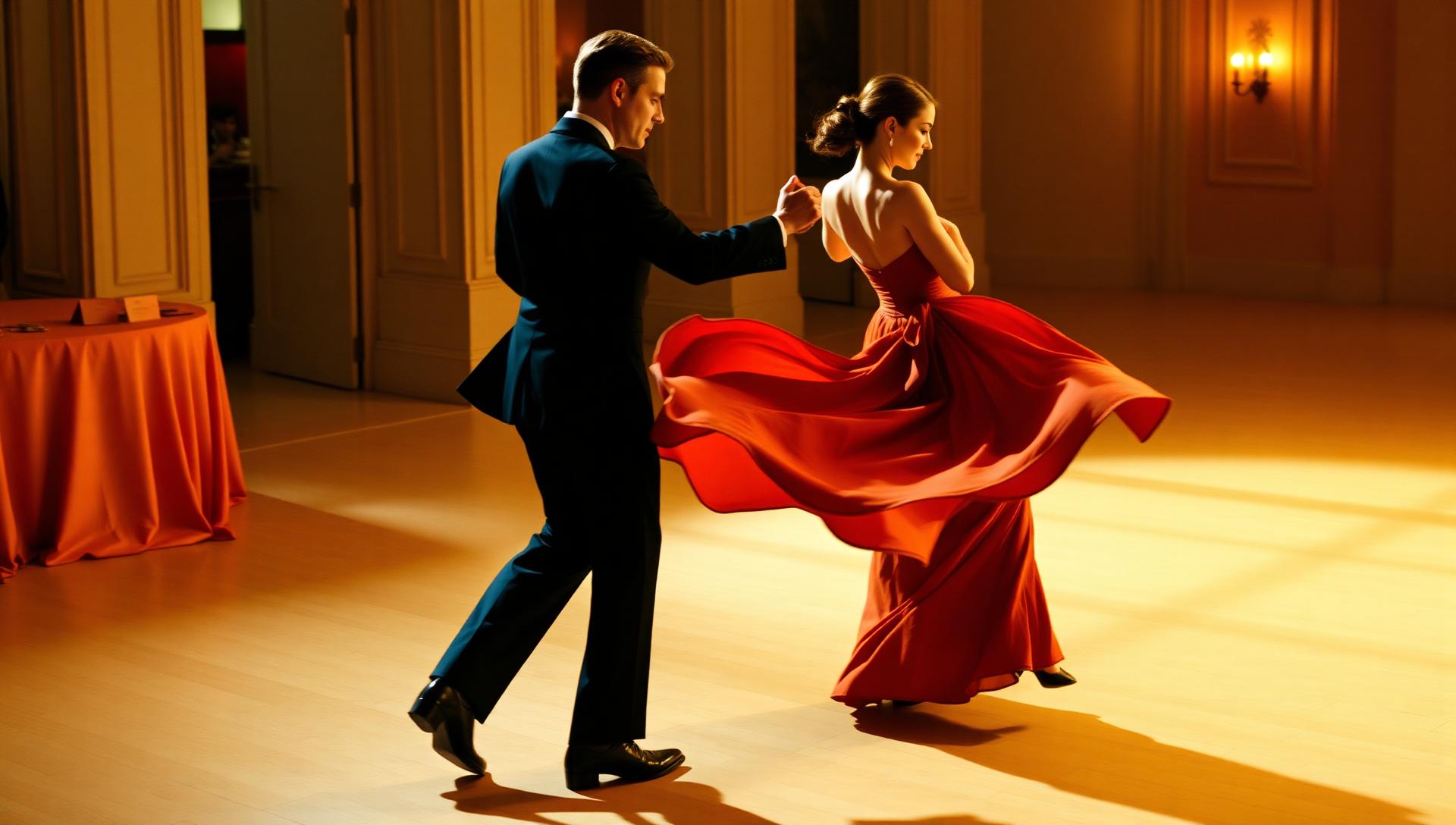 Coppia di balli da sala in movimento elegante