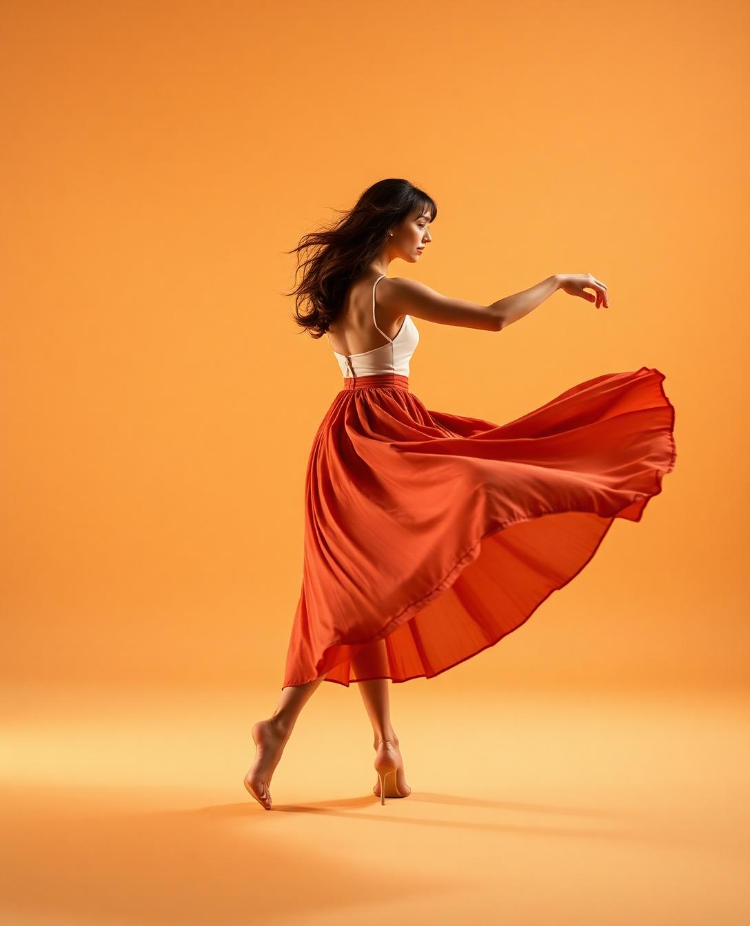 Ballerina in movimento con gonna terracotta